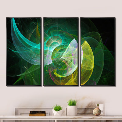 Green Mystic Psychedelic Texture - Abstract Framed Canvas Wall Art Set Of 3