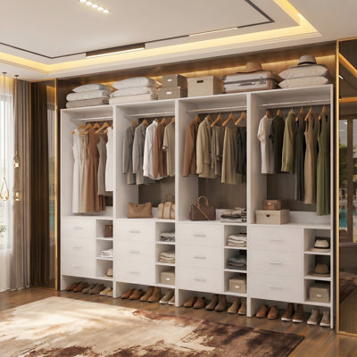 10ft Closet System with Wooden Drawers and Hanging Rods