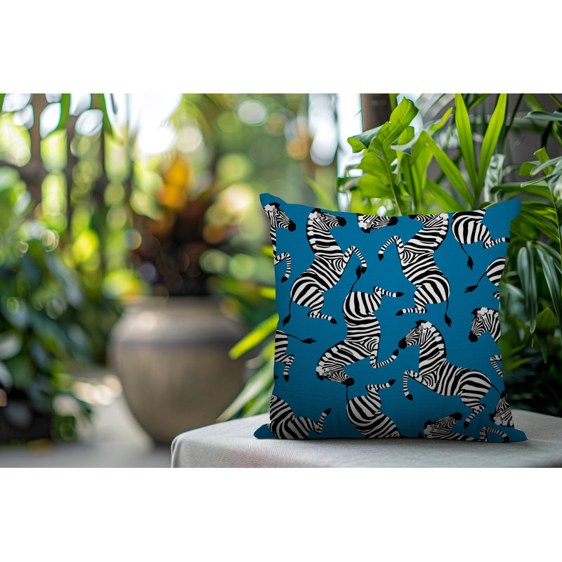 Oreiller carré réversible intérieur / extérieur Kiji Zebra, Turquoise, Carré 15 po