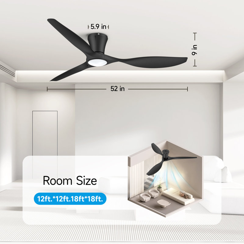 52 inch Flush Mount Ceiling Fan with Quiet Reversible DC Motor Black, Black