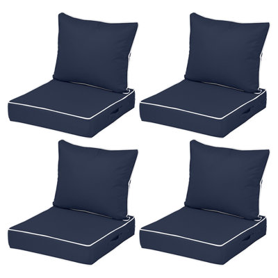 Fade Resistant Outdoor Chair Cushions Set Of 4, 24X24 Deep Seat Patio Cushions, 28D High Resilience Foam Replacement Patio Chair Cushions Set Of 4 With Removable Cover For Sofa, Adirondack Chair, Sectional,Navy Blue