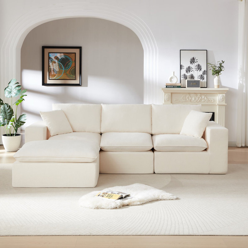 Canapé modulaire en chenille 4 pièces Soneson avec deux repose-pieds Soneson, Chenille blanche