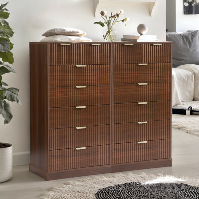 Commode 7 tiroirs avec grand rangement, commode haute pour chambre à coucher - Meuble-lavabo moderne en MDF avec tiroirs à glissement lisse et conception anti-basculement (2 pièces)