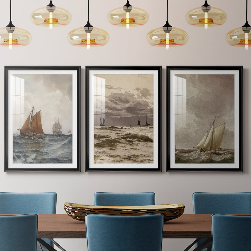 Paysage rétro CCxxv - impression encadrée de qualité supérieure sur mesure mat - 3 pièces, Noir, H 21 po x l 30 po