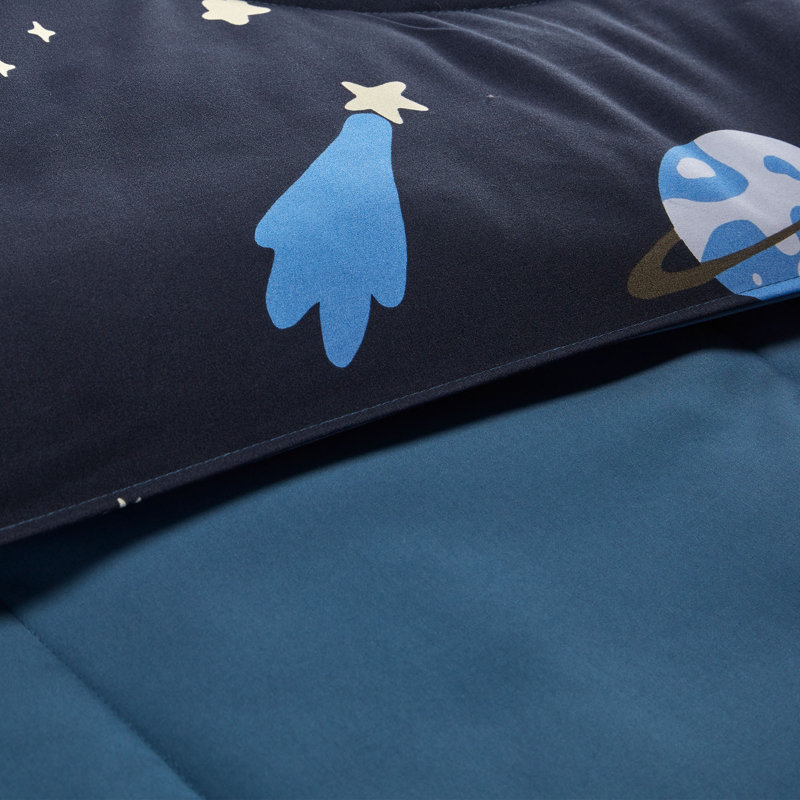 Kids Space Galaxy Comforter Set, Full/Queen Comforter + 2 Standard Shams, Navy Blue
