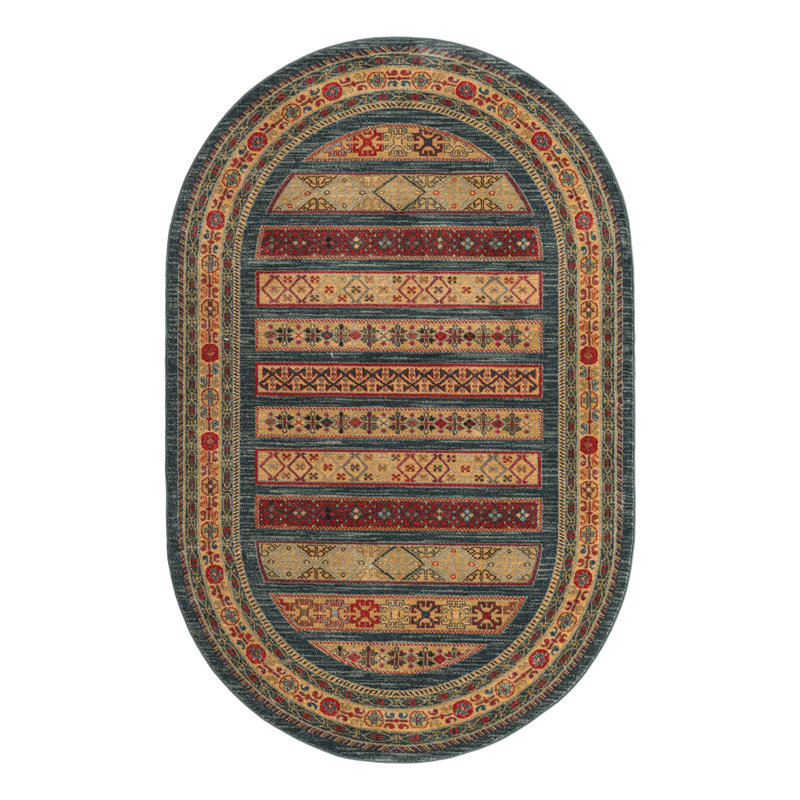 Tapis à motif géométrique Jaeden, Ovale 5 pi x 8 pi, Bleu