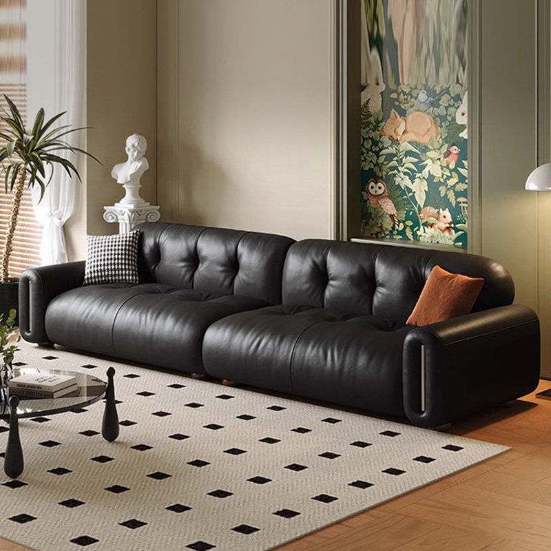 Canapé modulaire noir en cuir véritable, H 31,89 po x l 94,49 po x P 39,37 po