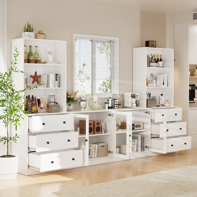 71'' Kitchen Pantry With Bookcases, Farmhouse Wall Unit Tv Stand For Tvs Up To 75", White