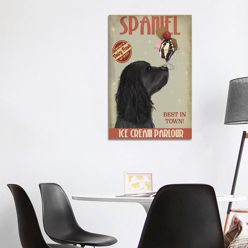 Cocker Spaniel, Black, Ice Cream by Fab Funky - Wrapped Canvas Print, 101.6 cm H x 66.04 cm W x 1.91 cm D