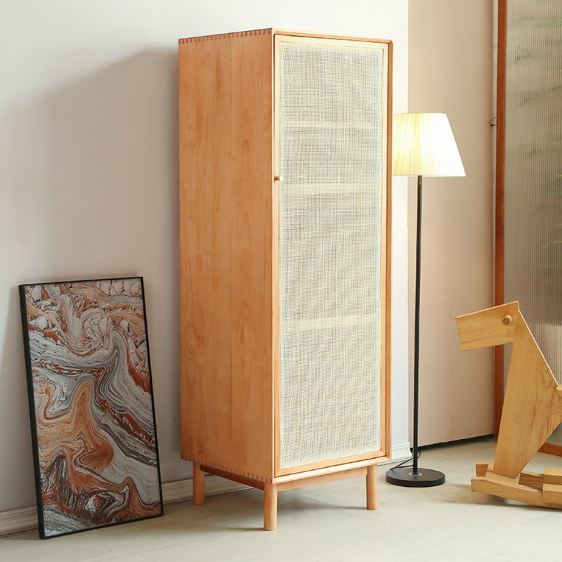 Simple Solid Wood and Rattan Woven Wardrobe