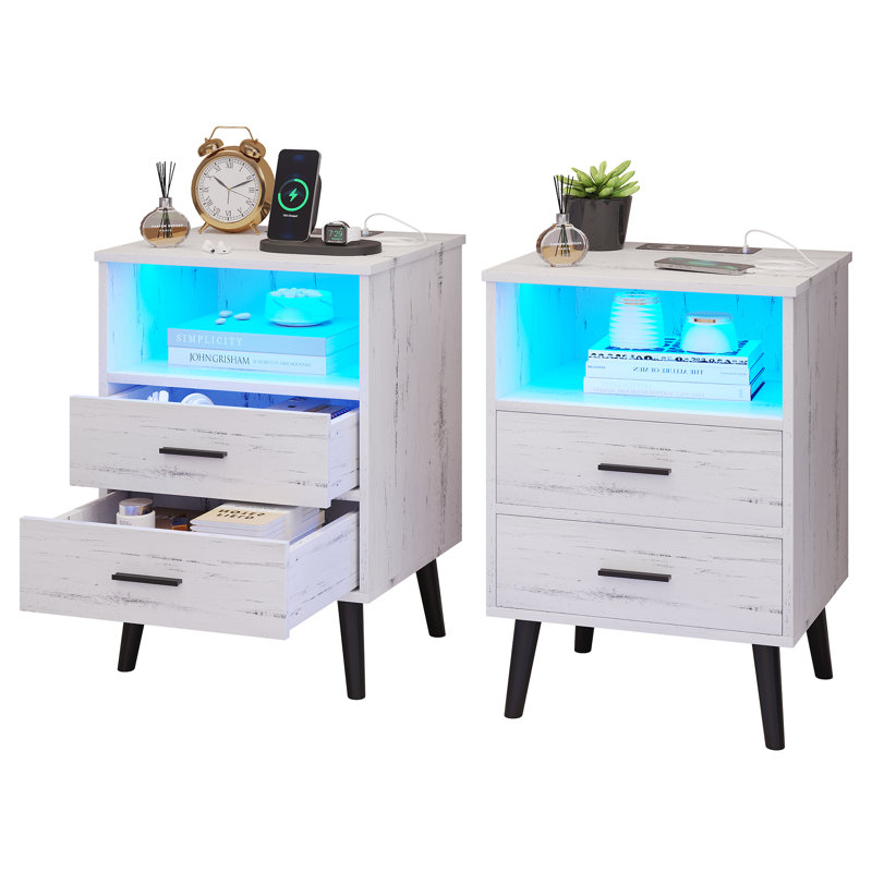 Boersma 45cm W Manufactured Wood Bedside Table, Wood White