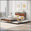 Queen Size Metal Platform Bed Frame With Trundle, USB Ports And Slat Support ,No Box Spring Needed