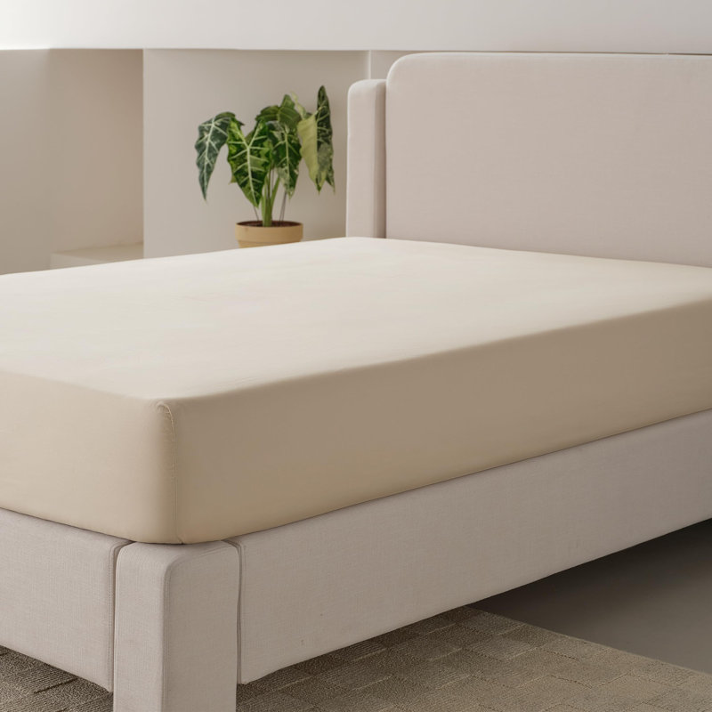 Double Stitch By Bedsure Cotton Tencel Fitted Sheet, Full Fitted Sheet, Sandstone