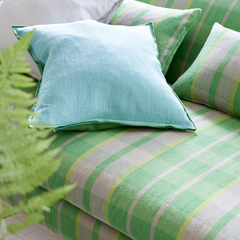 Brera Lino 100% Linen Decorative Pillow, Square 17", Emerald/Capri