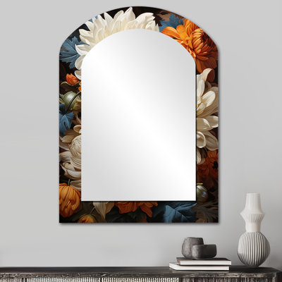 Chrysanthèmes automne or vitrines - miroir mural asymétrique unique, miroir de forme unique traditionnel, art imprimé en métal