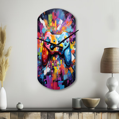 Gilbery Video Game Pixel Pop I - Asymmetrical Modern Metal Clock, Red Wall Clock Print