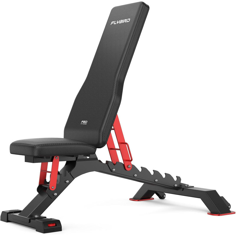 Banc de musculation FID Fitness Flybird Series WB7, capacité de 1 300 lb, dossier extra long de 34 po et roulettes Easy-Roll pour la salle de gym à domicile
