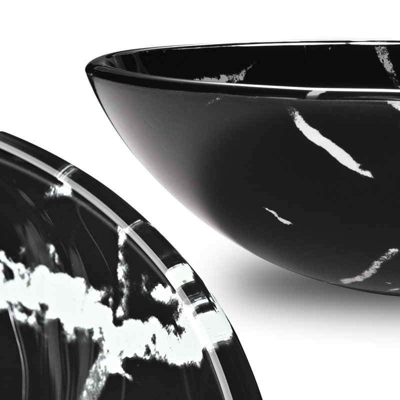Tempered Glass Circular Vessel Bathroom Sink, Black