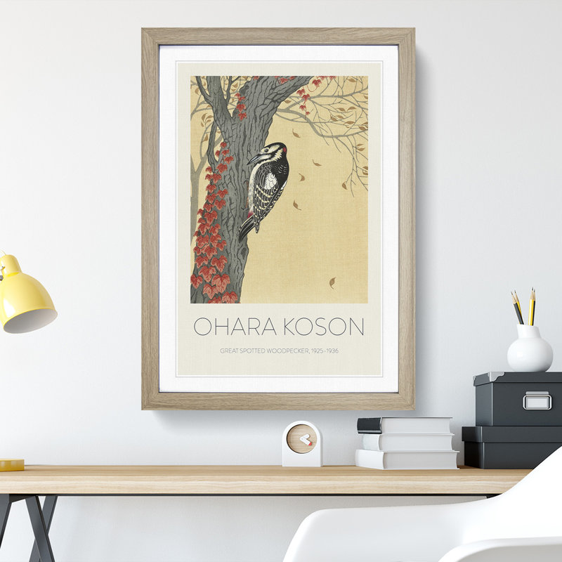 Great Spotted Woodpecker by Ohara Koson - Single Picture Frame Print, 36cm H x 27cm W x 2cm D, Oak Framed