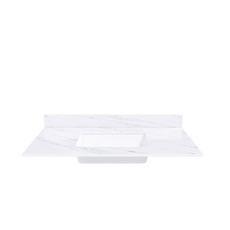 Dessus de meuble-lavabo blanc Hensleyra avec trou de robinet pré-percé et pierre frittée durable (évier seulement), 43 pouces