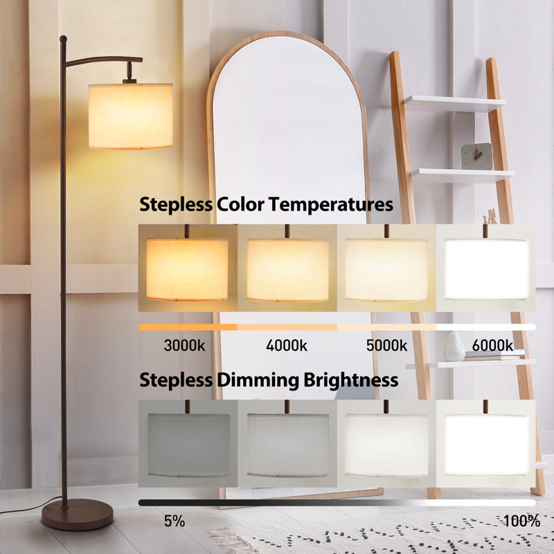Lampe sur pied arquée à DEL à intensité variable H 66 "avec télécommande Mercer41, Brun