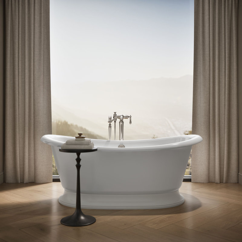 Artifacts® 66" x 33" Pedestal Soaking Cast Iron Bathtub, White