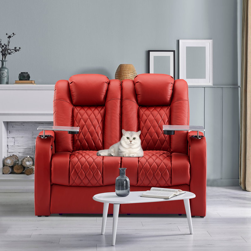 Causeuse inclinable rembourrée 58 po, Cuir véritable rouge