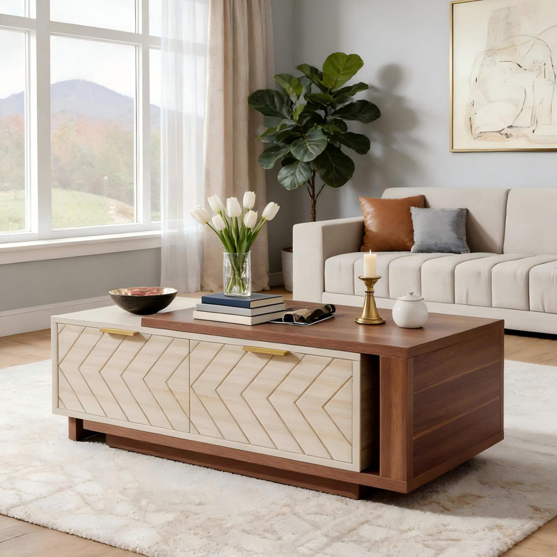 Table basse extensible, table basse centrale avec 2 tiroirs de rangement
