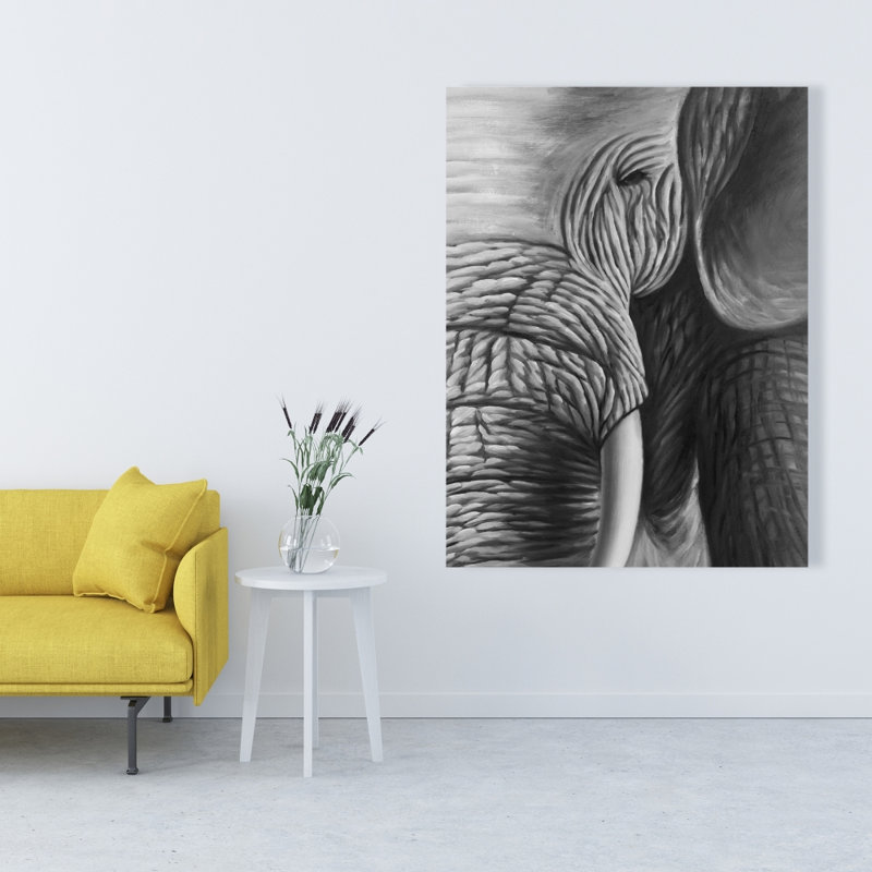 Éléphant sur toile monochrome gris | Décoration élégante