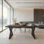 Table de salle à manger polyvalente de style campagnard avec base à tréteaux, amplement d'espace pour les rassemblements, design durable et élégant-124424802-124928565