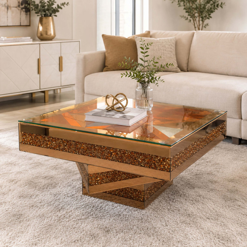 Table basse à motif de diamants broyés, Brown