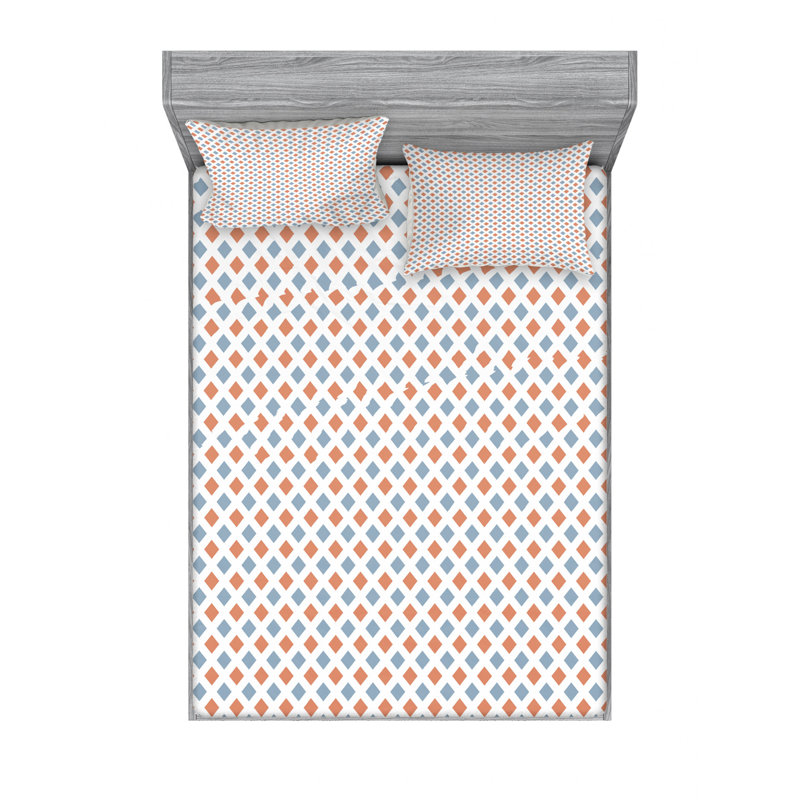 Microfiber Geometric Sheet Set, Queen Sheet Set with Fitted Sheet