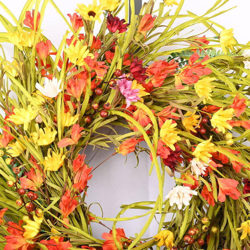 Couronne de porte 26 po Fall Autumn Daisy