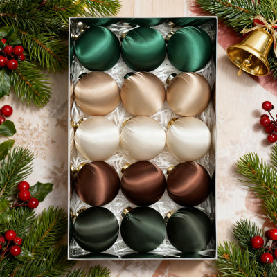 15Pcs Satin Christmas Balls Ornaments，Velvet Christmas Balls Set ，3.15 Inch Plastic Shatterproof Xmas Hanging Ornaments Decorations，Multicolor Christmas Ball Set For Christmas Tree Holiday Decor