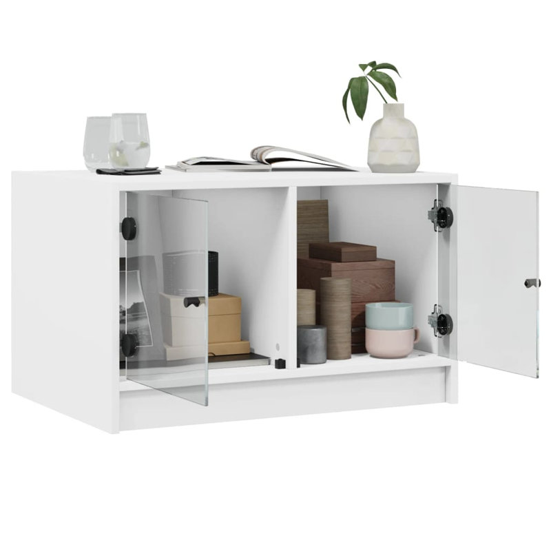 Coffee Table with Glass Doors 68 x 50 x 42 in., White