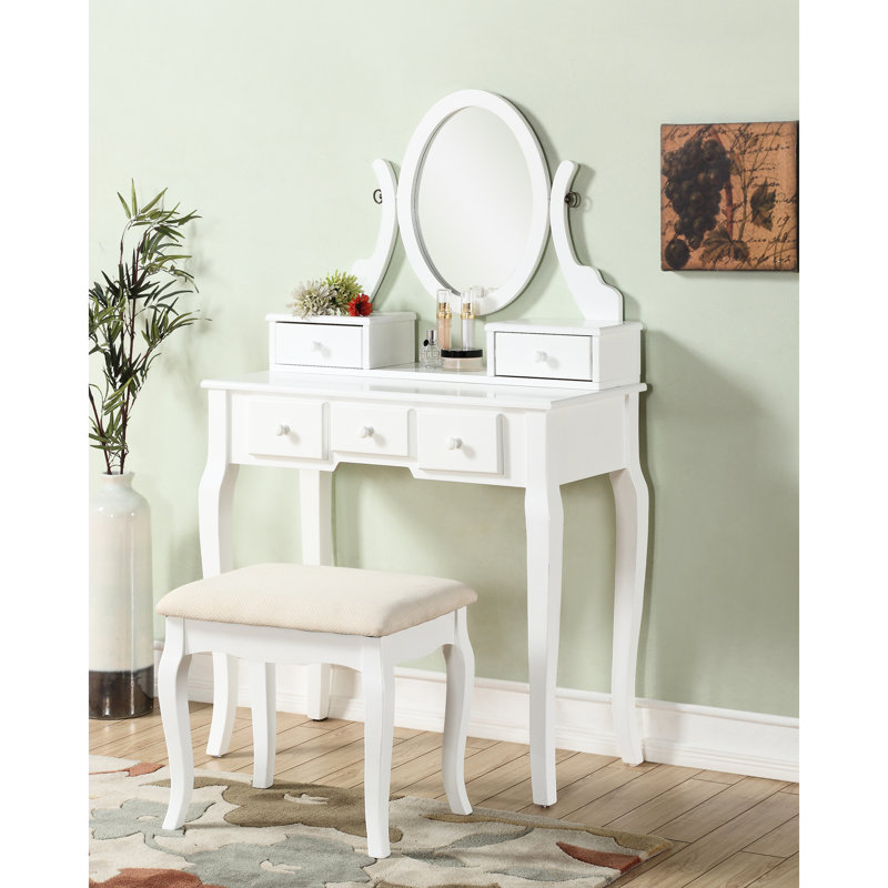 Wood Make-Up Vanity Table And Stool Set