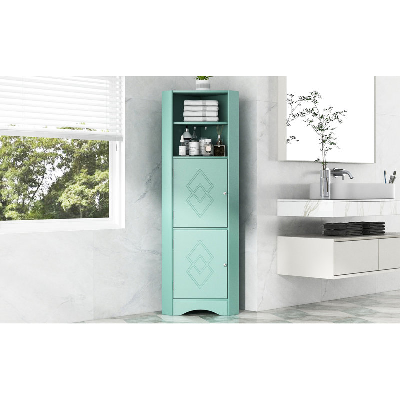 Armoire de salle de bain autoportante avec tablette réglable en hauteur, Vert