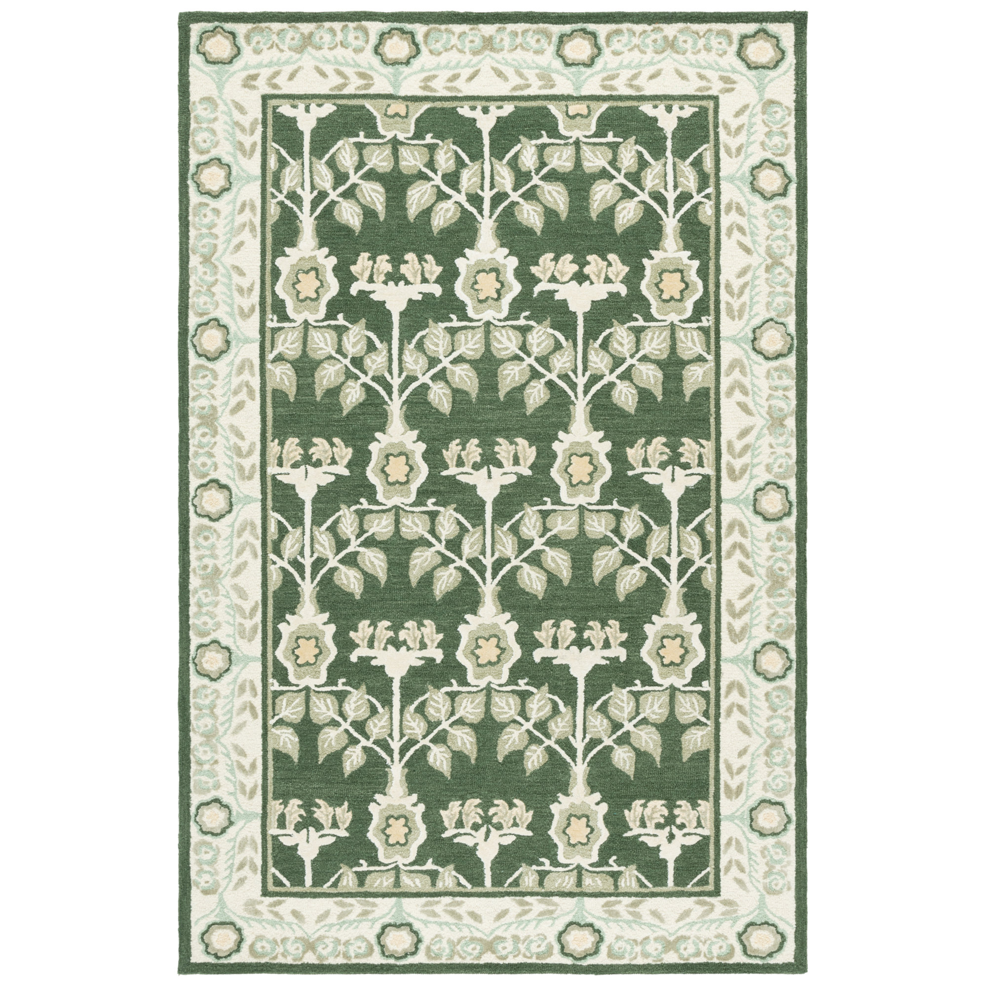 Earthly Treasures 215 Hand Tufted Wool/Cotton/Viscose Floral Rug in Green/Ivory, Rectangle 8' x 10'