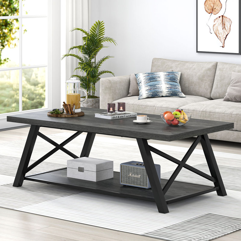 Hulste 47" Coffee Table with Storage Shelf, Gray, Gray