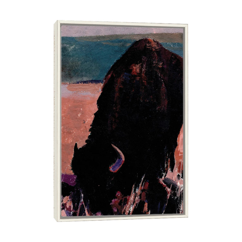 Lone bison - reproduction d'art murale - toile encadrée, 26" x 18", Toile avec cadre, Distressed White