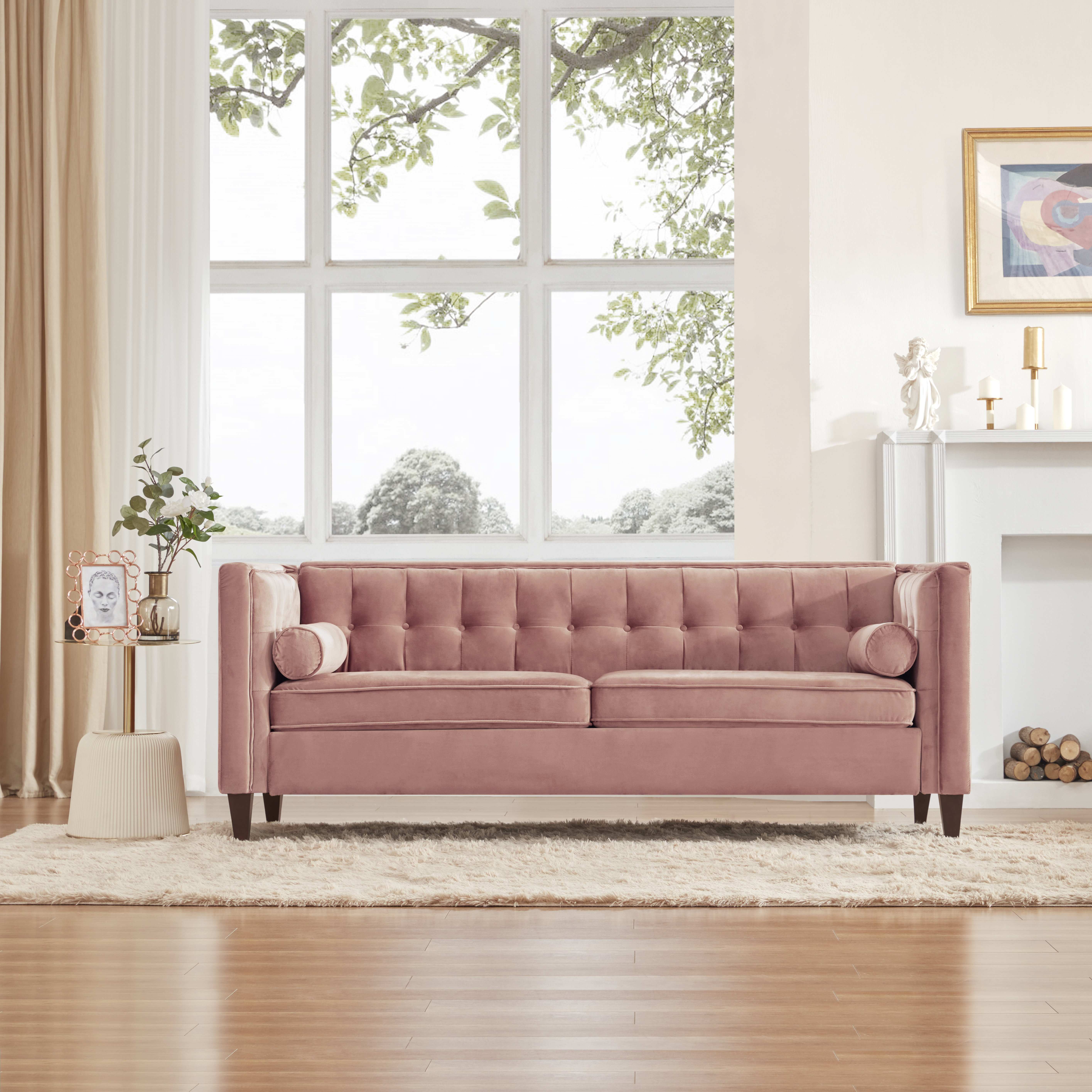 Ebern Designs Chelsea 77'''' Wide Fabric Tufted Square Arm Sofa ...