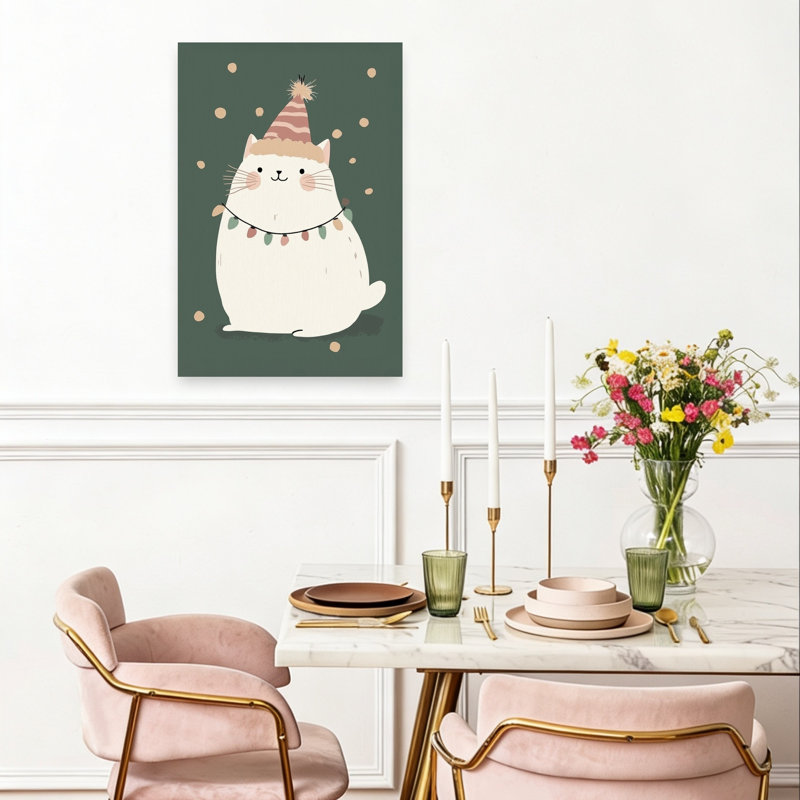 Festive Cat With Lights Contemporary Cat Winter Wall Art Print 1 Piece Wrapped Canvas Wall Art, 60.96cm H x 40.64cm W