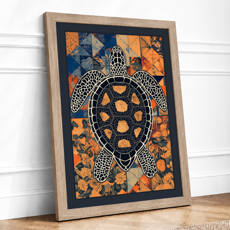Sea Turtle Geometric - Framed Print, Oak, A4 - 29.7 x 21.0 cm