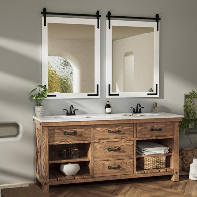 Brunilda Rustic Farmhouse Solid Wood Frame Accent Mirror Decorative Mirror
