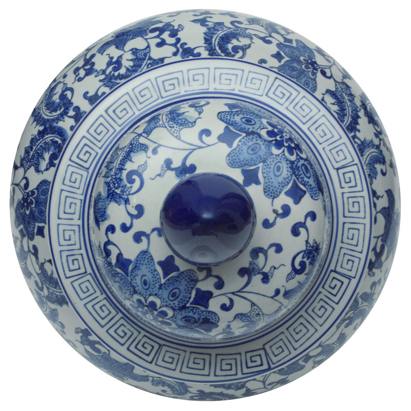 Timeless Chinese Temple Jar, Blue Floral, 24"