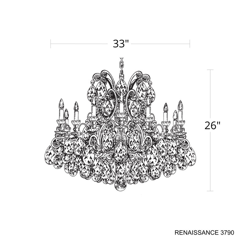 Renaissance 12 - Light Glass Chandelier, Heirloom Gold, Handcut Clear