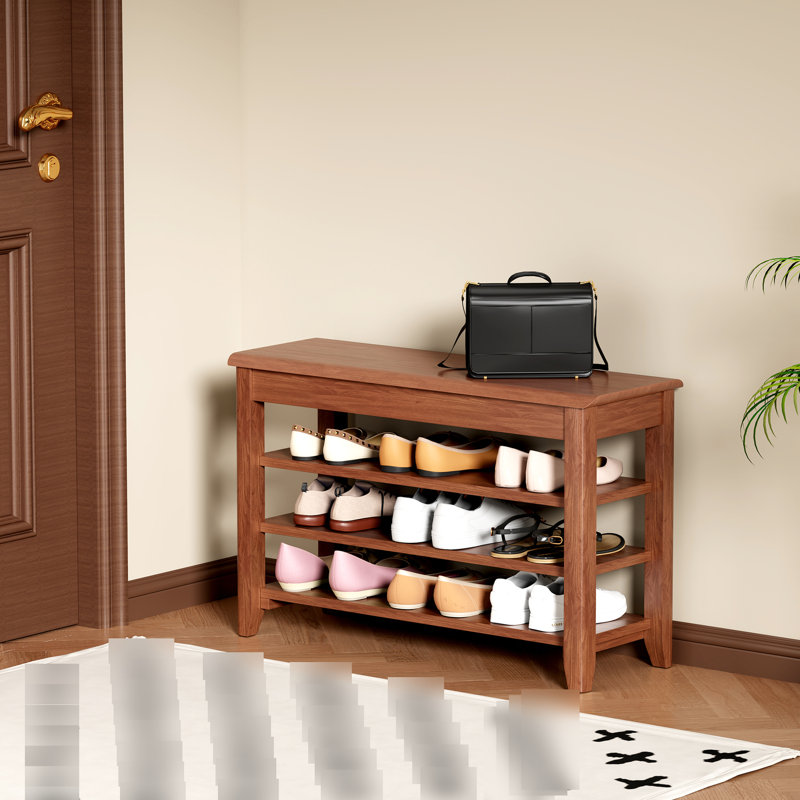 Banc à chaussures réglable à 3 niveaux en bois massif avec compartiment caché, support de charge de 550 livres, pour chambre à coucher et coin serré, tablette de rangement de style Mid-Century, charnière à fermeture en douceur