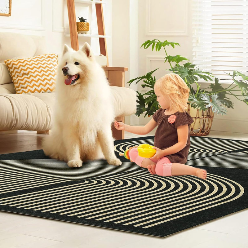 Tapis lavable moderne avec tapis antidérapant Modern, Rectangle 6 pi x 9 pi