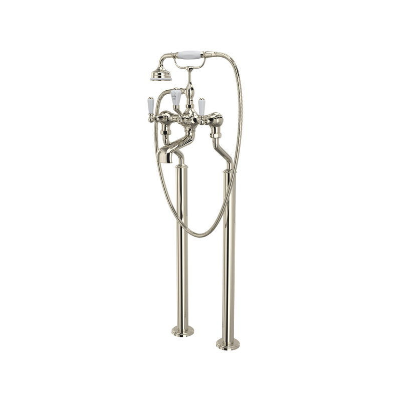 Edwardian Exposed Floor Mount Tub Filler, Polished Nickel
