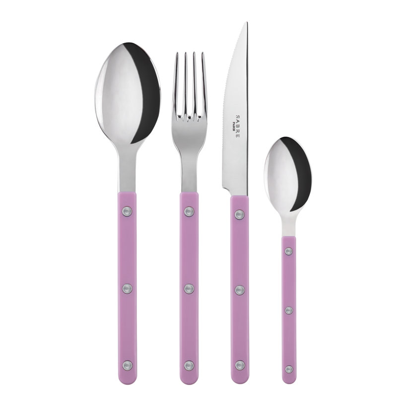 Bistrot Solid 4 - Piece Stainless Steel Flatware Set - Service for 1, Pink